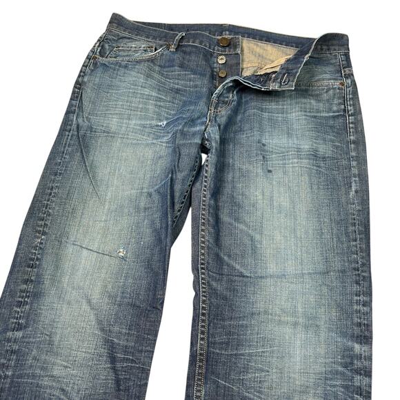 AllSaints Nevada Texel Straight Leg Denim Jeans Button Fly FLAW Mens 36x31 - Picture 3 of 11